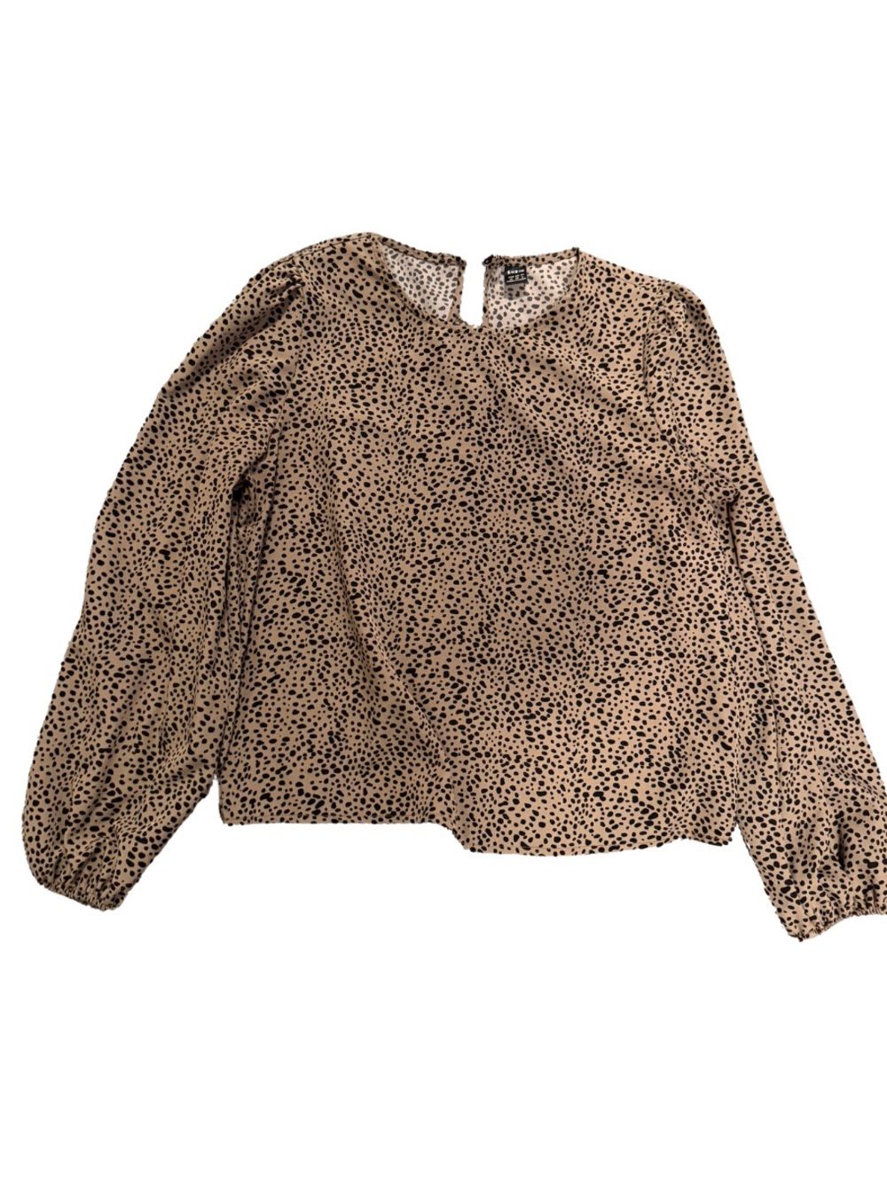 Woven Long-Sleeve Leopard Print Blouse - Beige/Black